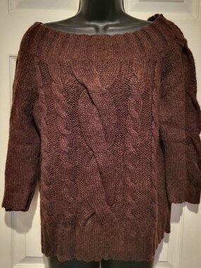 Anne Klein Chunky Cable-Knit off the shoulder Sweater